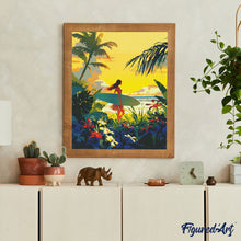 Carica l&#39;immagine nel visualizzatore di Gallery, Diamond Painting - Surfista al tramonto 40x50cm tela già incorniciata