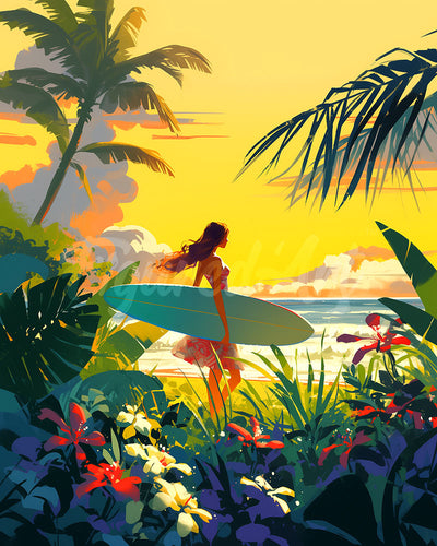 Diamond Painting - Surfista al tramonto 40x50cm tela già incorniciata