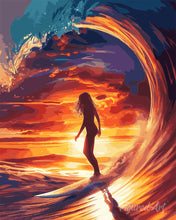 Carica l'immagine nel visualizzatore di Gallery, Diamond Painting - Ragazza surfista sull'onda