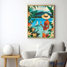 Carica l&#39;immagine nel visualizzatore di Gallery, Diamond Painting - Donna e oceano 40x50cm tela già incorniciata