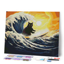 Carica l'immagine nel visualizzatore di Gallery, Diamond Painting - Gatto nero sulla grande onda