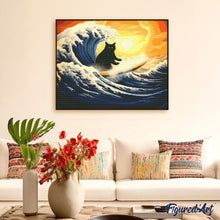 Carica l'immagine nel visualizzatore di Gallery, Diamond Painting - Gatto nero sulla grande onda
