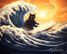 Carica l'immagine nel visualizzatore di Gallery, Diamond Painting - Gatto nero sulla grande onda
