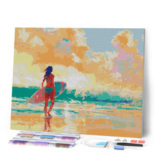 Carica l'immagine nel visualizzatore di Gallery, Diamond Painting - Ragazza surfista all'alba
