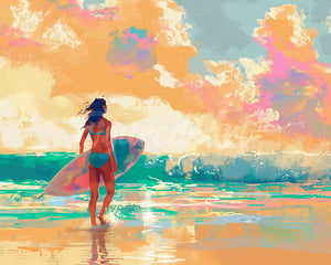 Diamond Painting - Ragazza surfista all'alba