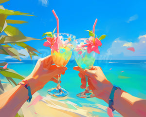Diamond Painting - Aperitivo in spiaggia 40x50cm tela già incorniciata