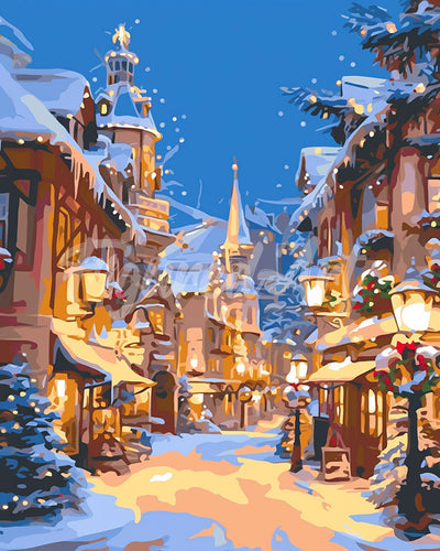Diamond Painting - Villaggio natalizio illuminato 40x50cm tela già incorniciata