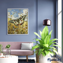 Carica l&#39;immagine nel visualizzatore di Gallery, Diamond Painting - Farfalla e Fiori di Campo 40x50cm tela già incorniciata