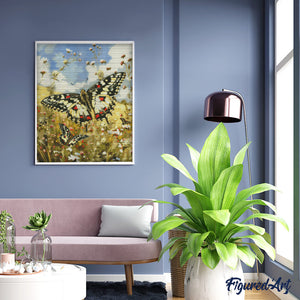 Diamond Painting - Farfalla e Fiori di Campo 40x50cm tela già incorniciata
