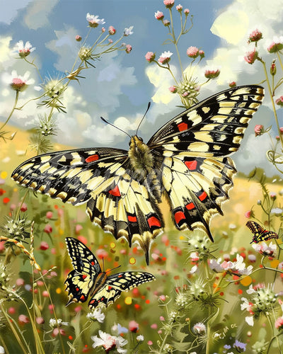 Diamond Painting - Farfalla e Fiori di Campo