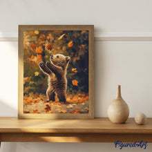 Carica l'immagine nel visualizzatore di Gallery, Diamond Painting - Orso e foglie autunnali 40x50cm tela già incorniciata