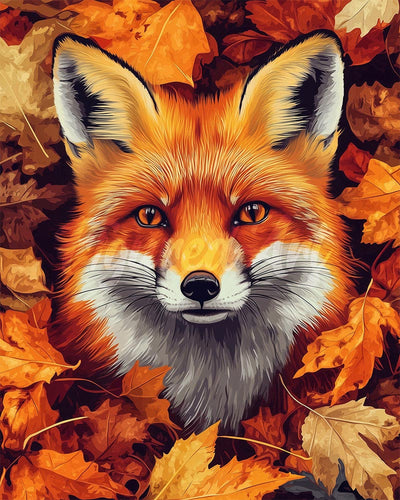 Diamond Painting - Volpe tra le foglie autunnali 40x50cm tela già incorniciata