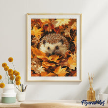 Carica l&#39;immagine nel visualizzatore di Gallery, Diamond Painting - Riccio tra le foglie autunnali 40x50cm tela già incorniciata