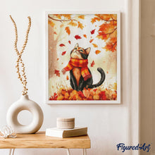 Carica l'immagine nel visualizzatore di Gallery, Diamond Painting - Giocoso gatto autunnale 40x50cm tela già incorniciata