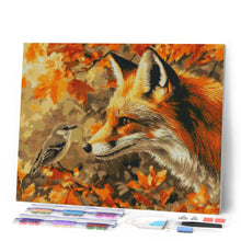 Carica l'immagine nel visualizzatore di Gallery, Diamond Painting - Il passertotto e la volpe in autunno 40x50cm tela già incorniciata