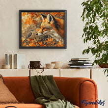 Carica l'immagine nel visualizzatore di Gallery, Diamond Painting - Il passertotto e la volpe in autunno 40x50cm tela già incorniciata