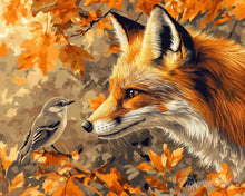 Carica l'immagine nel visualizzatore di Gallery, Diamond Painting - Il passertotto e la volpe in autunno 40x50cm tela già incorniciata