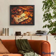 Carica l&#39;immagine nel visualizzatore di Gallery, Diamond Painting - Tè e libro d&#39;autunno 40x50cm tela già incorniciata