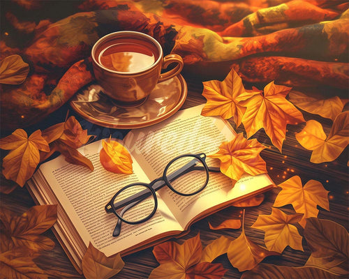 Diamond Painting - Tè e libro d'autunno 40x50cm tela già incorniciata