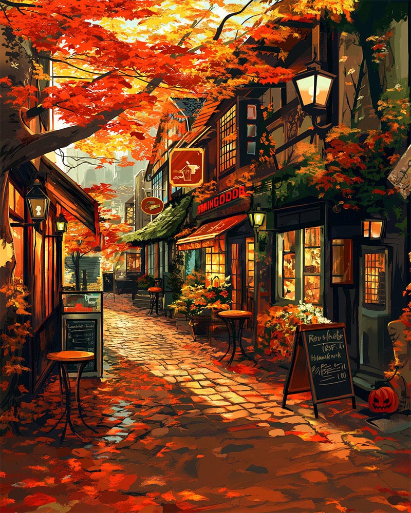 Diamond Painting - Scorci di paese autunnale