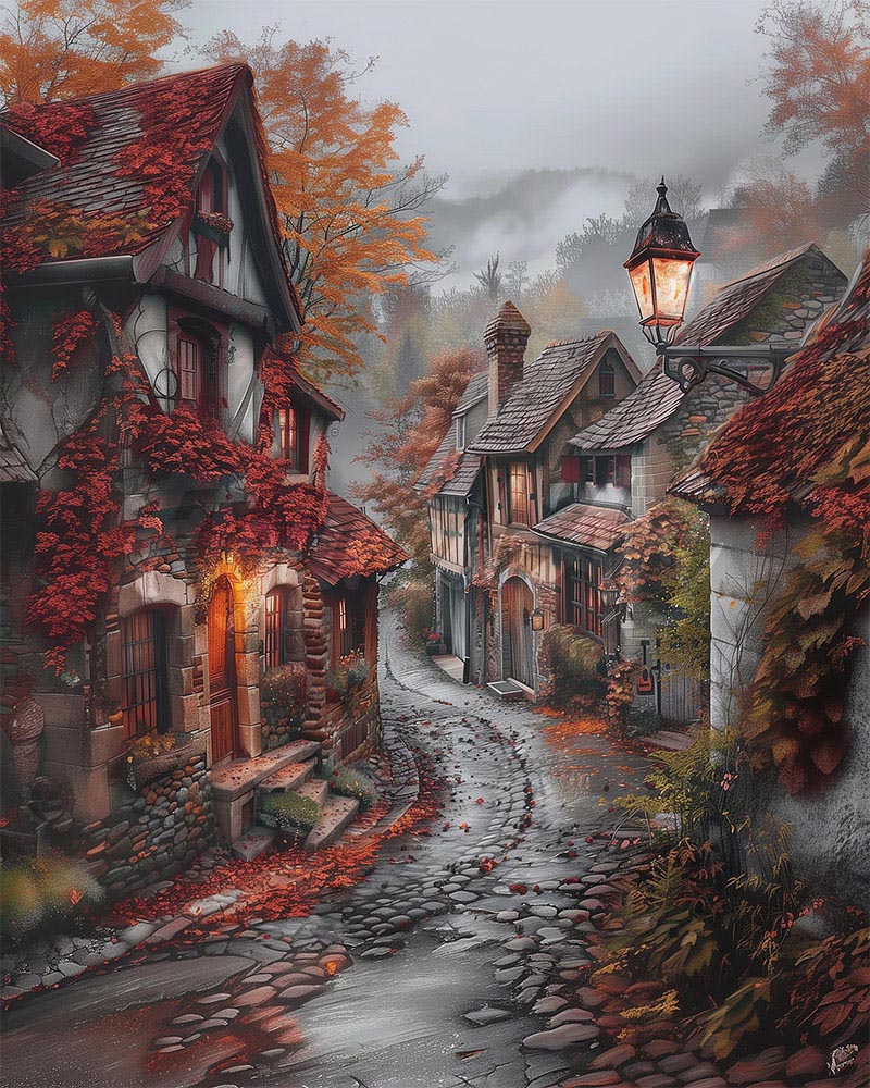Diamond Painting - Villaggio in una sera d'autunno