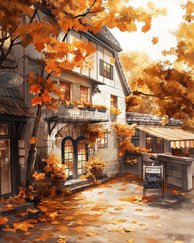 Diamond Painting - La vetrina del bar in autunno