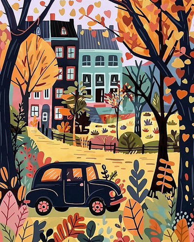 Diamond Painting - Auto d'epoca in autunno
