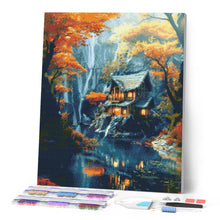 Carica l'immagine nel visualizzatore di Gallery, Diamond Painting - Cottage autunnale vicino alla cascata