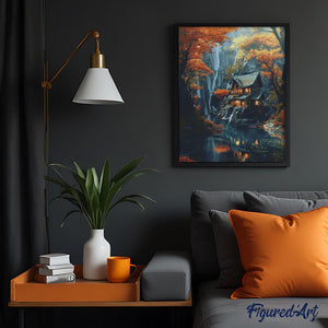 Diamond Painting - Cottage autunnale vicino alla cascata
