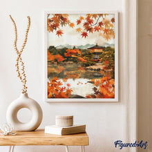 Carica l&#39;immagine nel visualizzatore di Gallery, Diamond Painting - Tempio giapponese sul lago in autunno