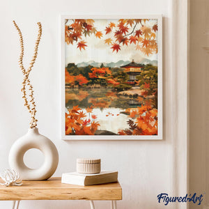 Diamond Painting - Tempio giapponese sul lago in autunno