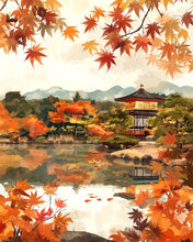 Carica l&#39;immagine nel visualizzatore di Gallery, Diamond Painting - Tempio giapponese sul lago in autunno