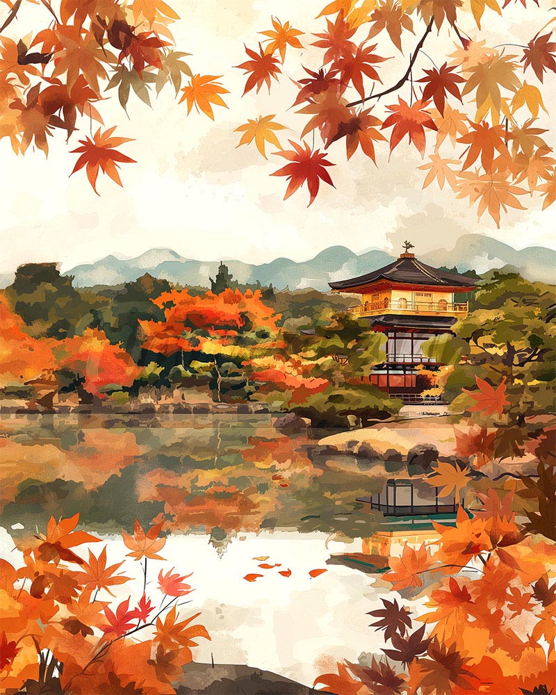 Diamond Painting - Tempio giapponese sul lago in autunno
