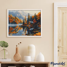 Carica l&#39;immagine nel visualizzatore di Gallery, Diamond Painting - Cottage sul lago in autunno