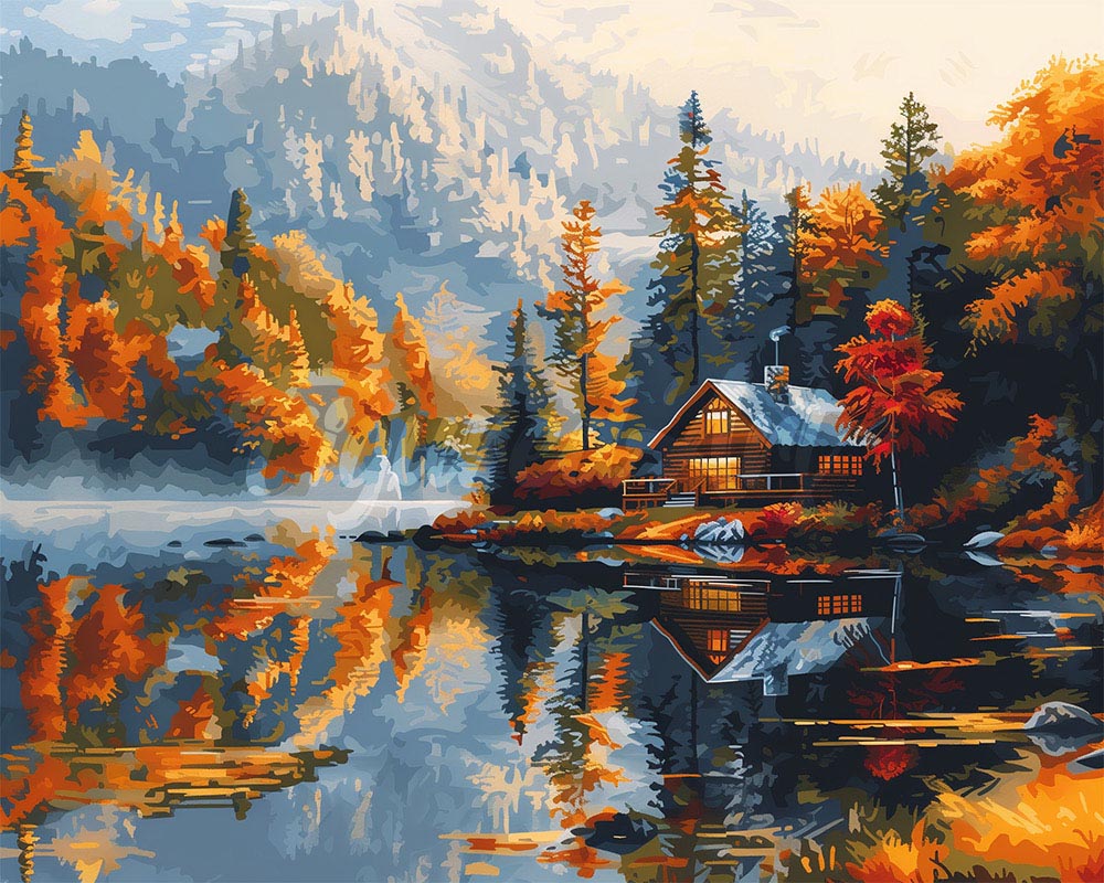 Diamond Painting - Cottage sul lago in autunno