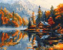 Carica l'immagine nel visualizzatore di Gallery, Diamond Painting - Cottage sul lago in autunno