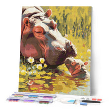 Carica l'immagine nel visualizzatore di Gallery, Diamond Painting - Cucciolo di ippopotamo che bacia la mamma