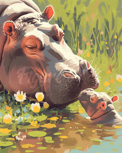 Carica l'immagine nel visualizzatore di Gallery, Diamond Painting - Cucciolo di ippopotamo che bacia la mamma