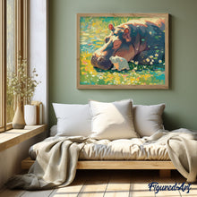 Carica l'immagine nel visualizzatore di Gallery, Diamond Painting - Cucciolo di ippopotamo e la sua mamma