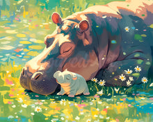 Carica l&#39;immagine nel visualizzatore di Gallery, Diamond Painting - Cucciolo di ippopotamo e la sua mamma