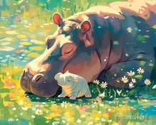 Carica l'immagine nel visualizzatore di Gallery, Diamond Painting - Cucciolo di ippopotamo e la sua mamma