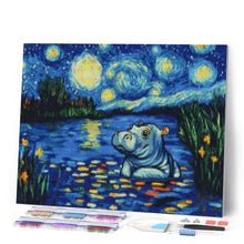Carica l'immagine nel visualizzatore di Gallery, Diamond Painting - Ippopotamo nella Notte Stellata