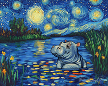 Carica l'immagine nel visualizzatore di Gallery, Diamond Painting - Ippopotamo nella Notte Stellata