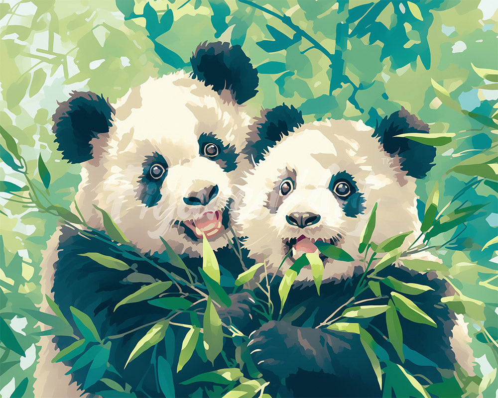 Diamond Painting - Panda che mangiano bambù