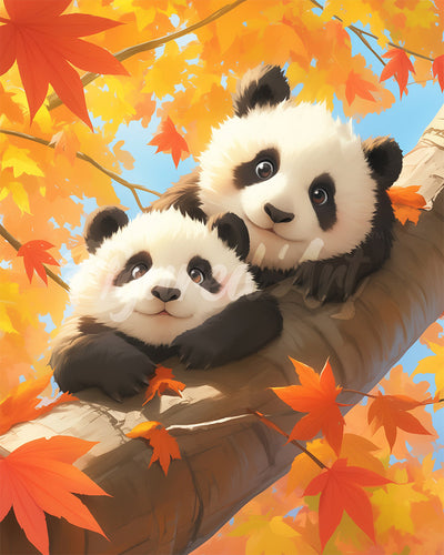 Diamond Painting - Cuccioli di panda in autunno