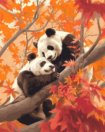 Diamond Painting - Panda gemelli in Autunno