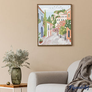 Diamond Painting - Paese Pastello sulla Collina