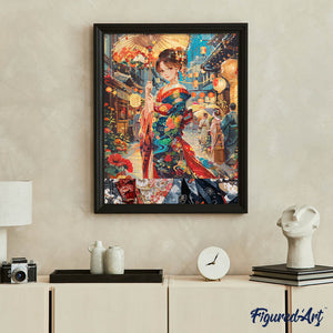 Diamond Painting - Ragazza in Kimono al Festival delle Lanterne 40x50cm tela già incorniciata
