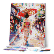 Carica l'immagine nel visualizzatore di Gallery, Diamond Painting - Ragazza in Yukata sulla Strada Festiva 40x50cm tela già incorniciata