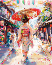 Carica l'immagine nel visualizzatore di Gallery, Diamond Painting - Ragazza in Yukata sulla Strada Festiva 40x50cm tela già incorniciata